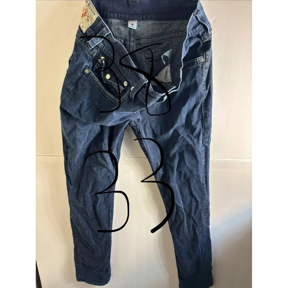 True Religion Rocco Relaxed Skinny Jeans Dark Indigo Blue Mens Size 38 Denim